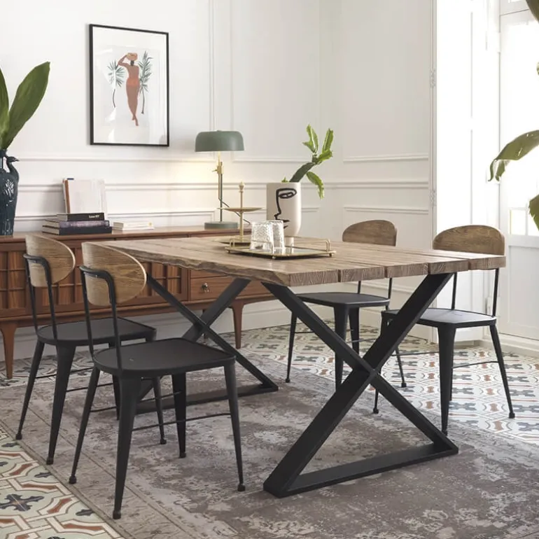 Austin Chaise en métal industriel dossier bois