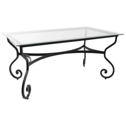 Damasco Table style provençal plateau verre avec pieds en acier