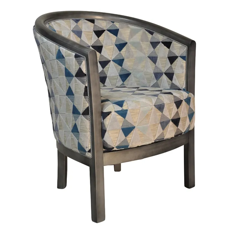 Julien Fauteuil tonneau pour salon fabrication française en tissu et bois massif