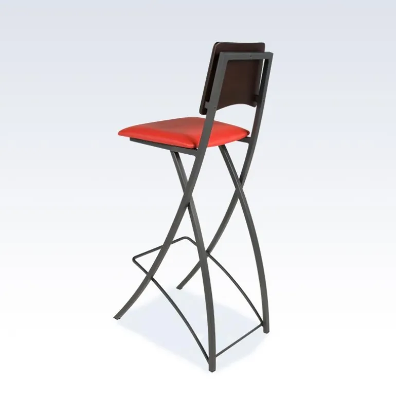 Ophélie Carrier® Tabouret snack contemporain pliant en métal et synthétique dossier bois wengé