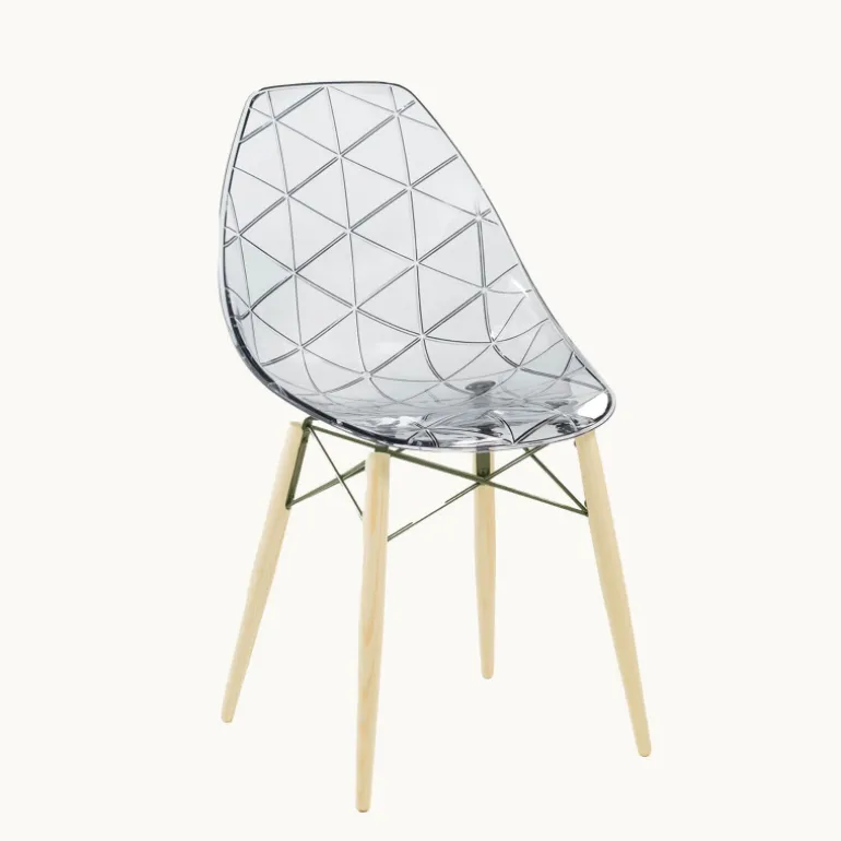 Prisma Chaise scandinave transparente avec pieds en bois
