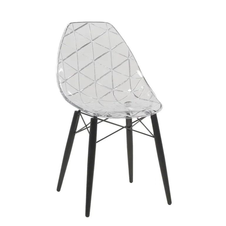Prisma Chaise scandinave transparente avec pieds en bois